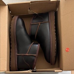 UGG® Classic Ultra Mini Regen Leather Boots in Ironwood